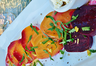 Artisan beets from the Saturna Winery menu